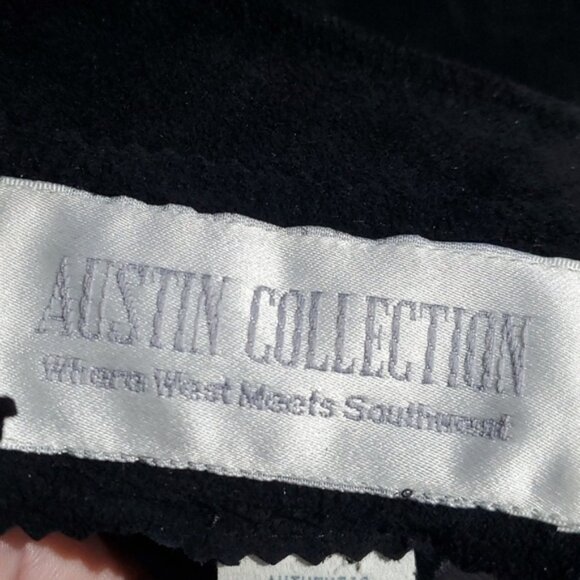 VINTAGE AUSTIN COLLECTION BLACK LEATHER TOP COWGIRL  SOUTHWESTERN FRINGE - Picture 7 of 7